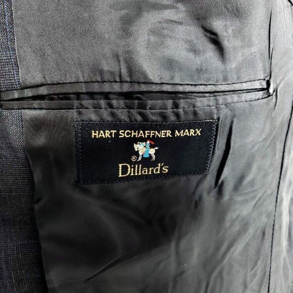 Hart Schaffner Marx Wool 2 Button 2 Piece Suit 40R Gray Check 35/30 Blue Windowp - Picture 8 of 12